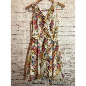 Criss Cross Dress‎ Womens Medium  Spring Florals Ruffle Belted Feminine Romantic